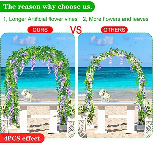 MOTONG Artificial Flowers Decoration, 4 Pcs (7FT/2M) Fake Flowers Wisteria Vines, Artificial Vine Garland Plants Arts For Ceremony Home Garden Wedding Party Decoration (4 Pcs Purple)