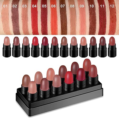 Miniatura 3 de Juego de 12 mini cápsulas de maquillaje de lápiz labial, mini juego de maquillaje mate para manchas de labios, juego de maquillaje para mujer,