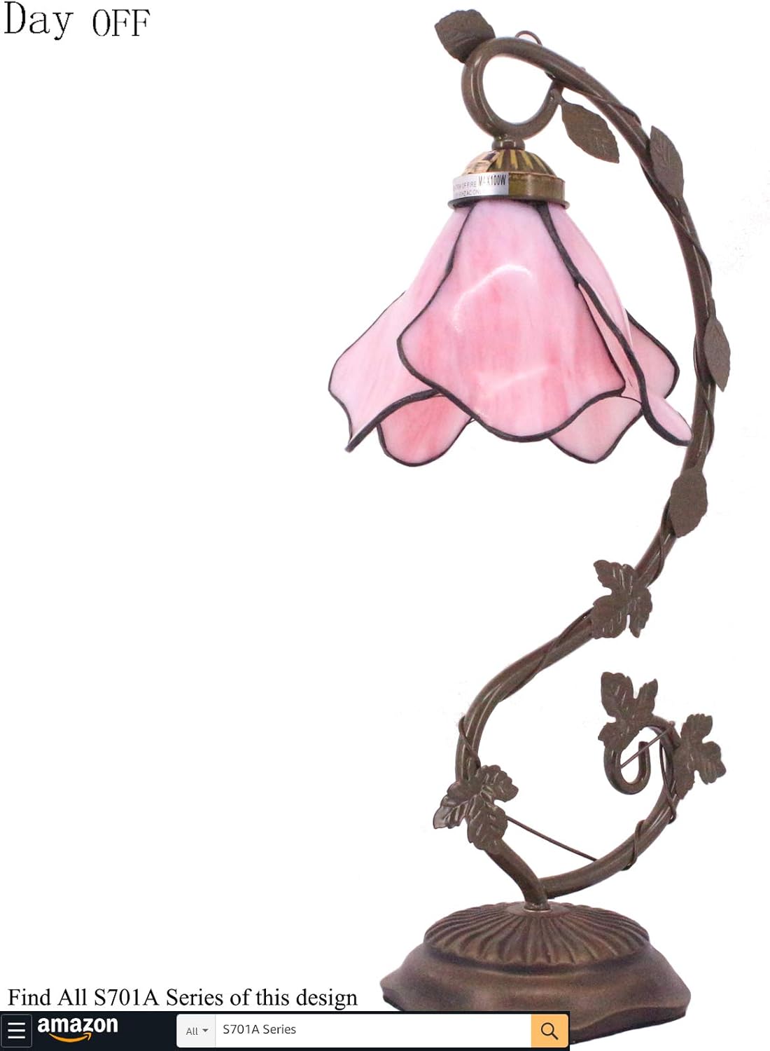 Get Cheap Price Tiffany Lamp Banker Pink Stained Glass Bedside Lamp, Thin Antique Metal Leaf Table Light for Living Room Bedroom Desk Coffee Bar Country Style Memory Sympathy Nightlights WERFACTORY LED Bulb Included