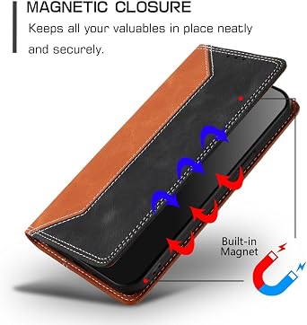 Compatible with itel A49, RFID Blocking Splicing Leather Wallet Kickstand Shockproof Cover Phone Case for itel A49-Black