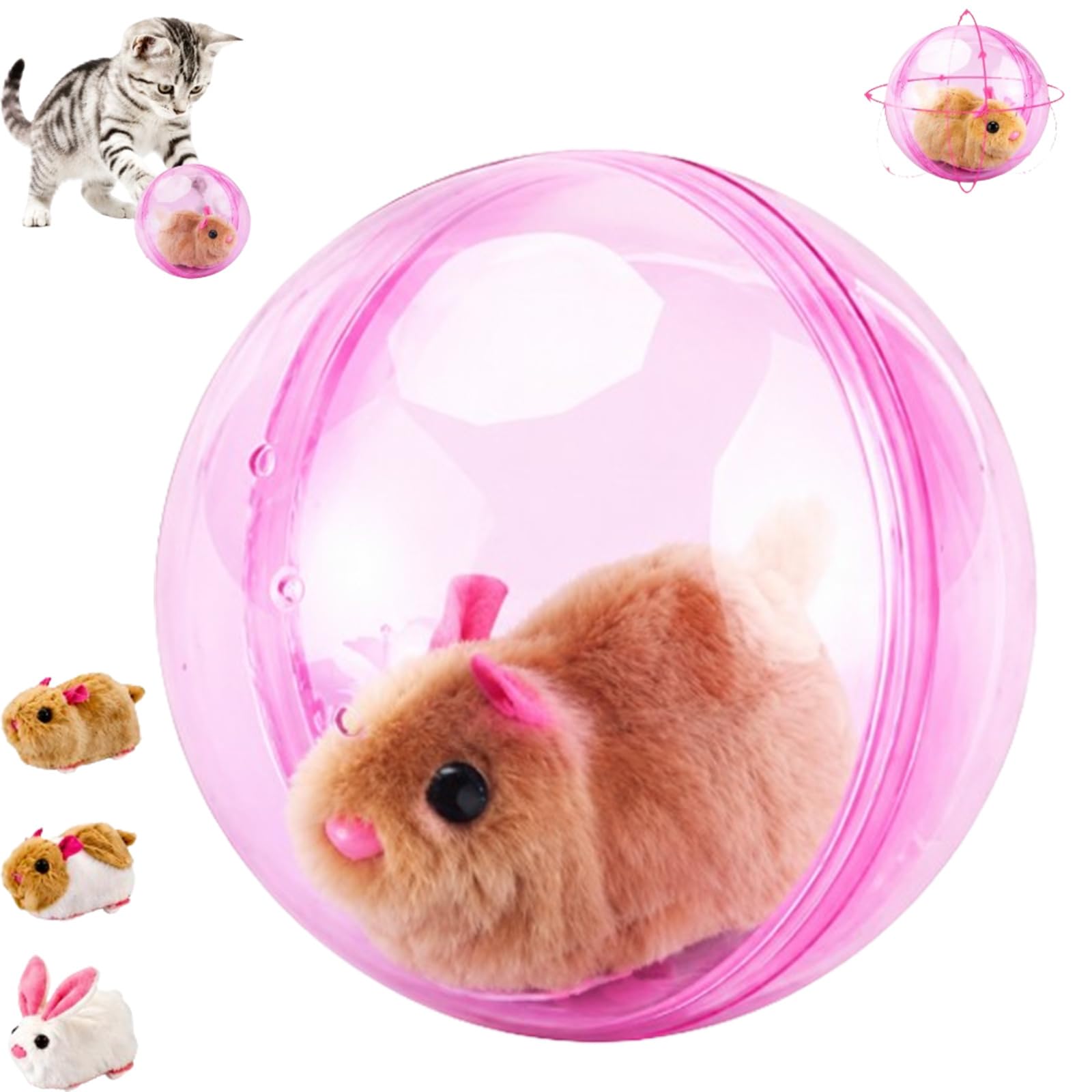Self-Rolling Interactive Cat Ball 2026 New Auto Rolling Pet Toy Smart Moving Sphere 360° Rotating Motion Interactive Animal Enclosed Ball for Cats Dogs Chase Fun Indoor Toy，Brown Mouse：Pink