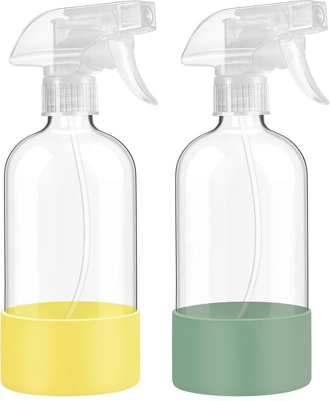 FANSTINOW Frascos de Vidro com Spray e Capa de Silicone Olive Green&Yellow, Pacote com 2