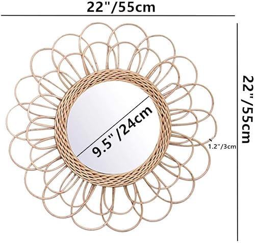 Miniatura 2 de Espejo redondo de ratán B de 22 pulgadas, decoración artística redonda, espejo de maquillaje, vestidor, baño, para colgar en la pared, accesorios de