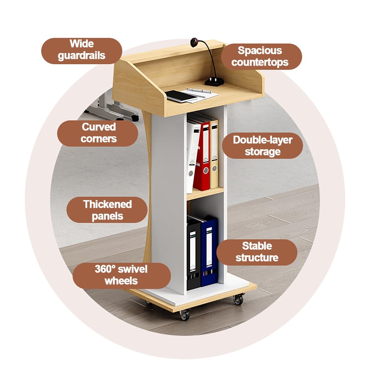 Générique Pupitre Roulant Portable, Support Classique Moderne avec Rangement Amovible, présentation Professionnelle pour écoles, églises, Mariages - Jaune