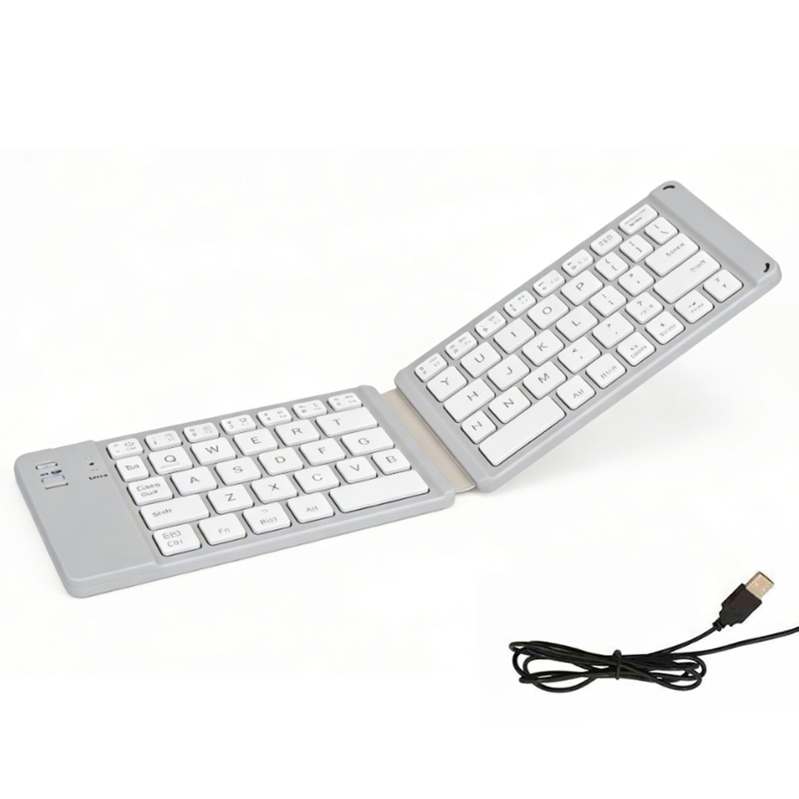Denash Teclado Bluetooth Plegable, Inalámbrico, Modo Dual, Delgado, Portátil con Pulsaciones Silenciosas para Teléfonos Inteligentes, Tabletas y Portátiles (White)