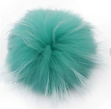 Faux Fur Pom Pom with Snap, 5.9" Detachable Fluffy Pompoms for Beanie Hats, Handbags, Keychains Mint Green