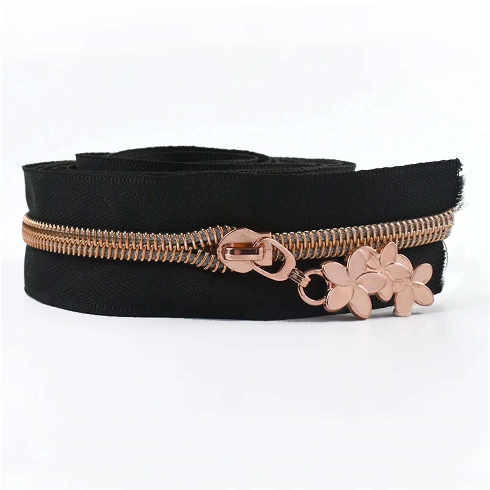 Two Way Zipper 2/3/5/10M 5# Nylon Zipper with Slider Flower Zips Puller Decor Zippers for Bag Garment Zip Closure Repair Kit Sewing Accessories for Jackets(Rosegold,5Meters 5Pcs Sliders)