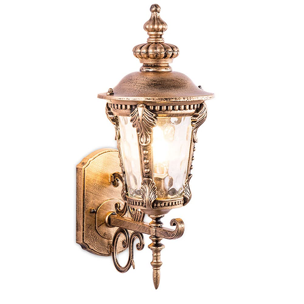 HELCEKOU European Retro Waterproof Wall SconcesIP65 Outdoor Lanterns with Water Ripple Glass Shade RustProof Garden Courtyard & Bedroom Lighting Decor