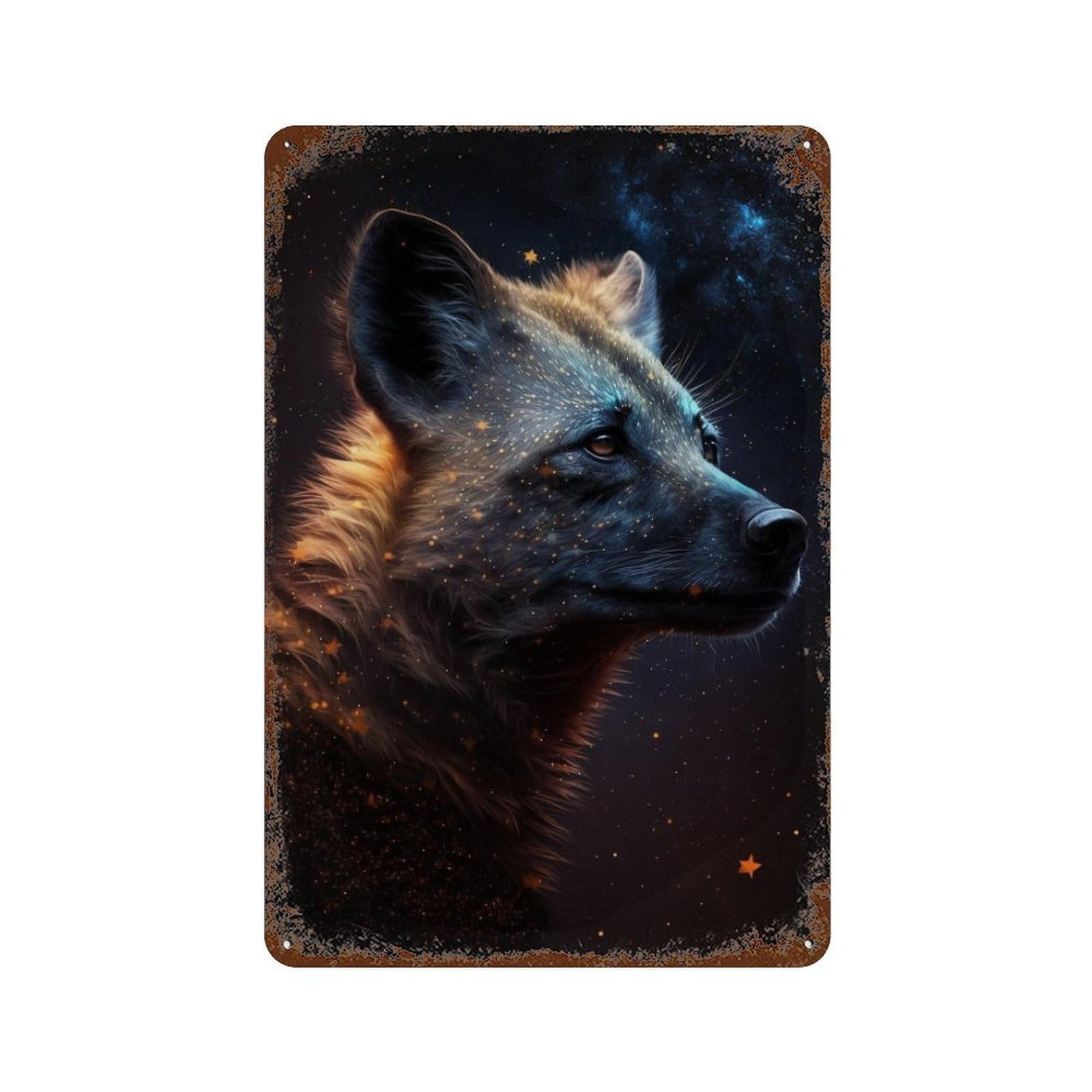 Garage Style Galactic Fox Portrait -1 Aged Metal Wall Plaque 11.8"x7.9", Novelty Wall Decor for Bar And Workshop