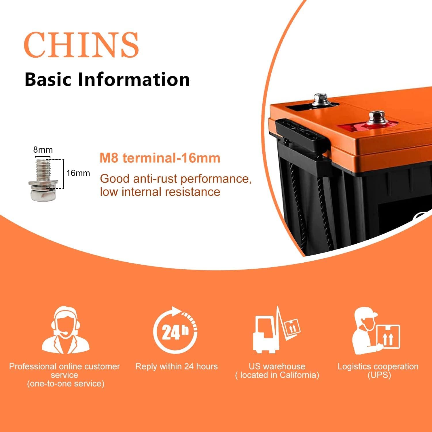 CHINS LiFePO4 Battery 12V 200AH Lithium Battery - Built-in 100A BMS, Perfect for Replacing Most of Backup Power, Home Energy Storage and Off-Grid etc. : Automotive