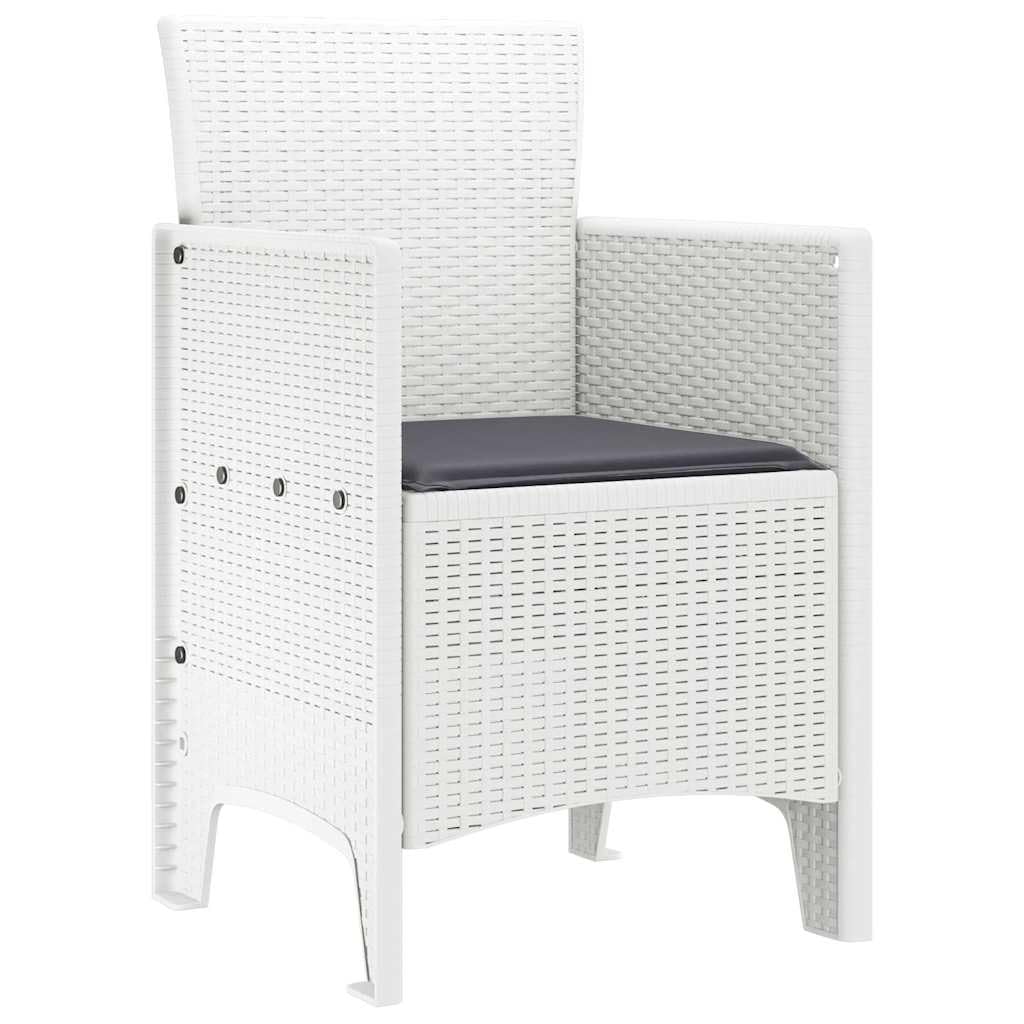 Silla de jardín de polipropileno con cojín, 4 unidades, color blanco, 53 x 49 x 85 cm, para terraza y balcón