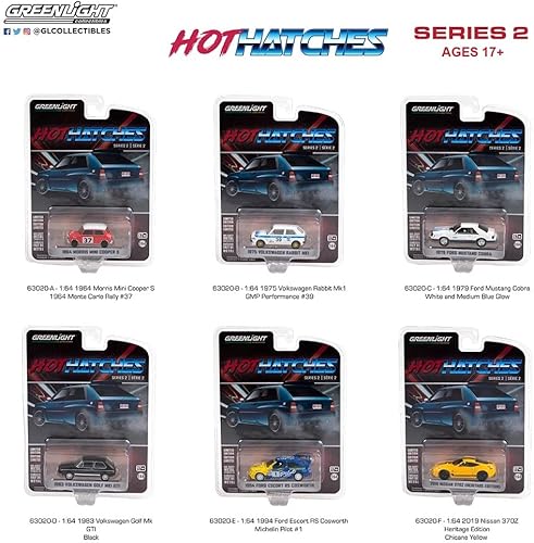Greenlight 63020 Hot Hatches Series 2 - Juego completo de seis 6 modelos fundidos a presión escala 164