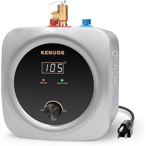 Mini Tank Water Heater Electric 2.5 Gallon Under Sink Instant Hot Water Heater with LED Dsiplay,T&P Valve,3-Way Diverter,110V 120V Point Of Use Water Heaters for Kitchen RV Bathroom Gray