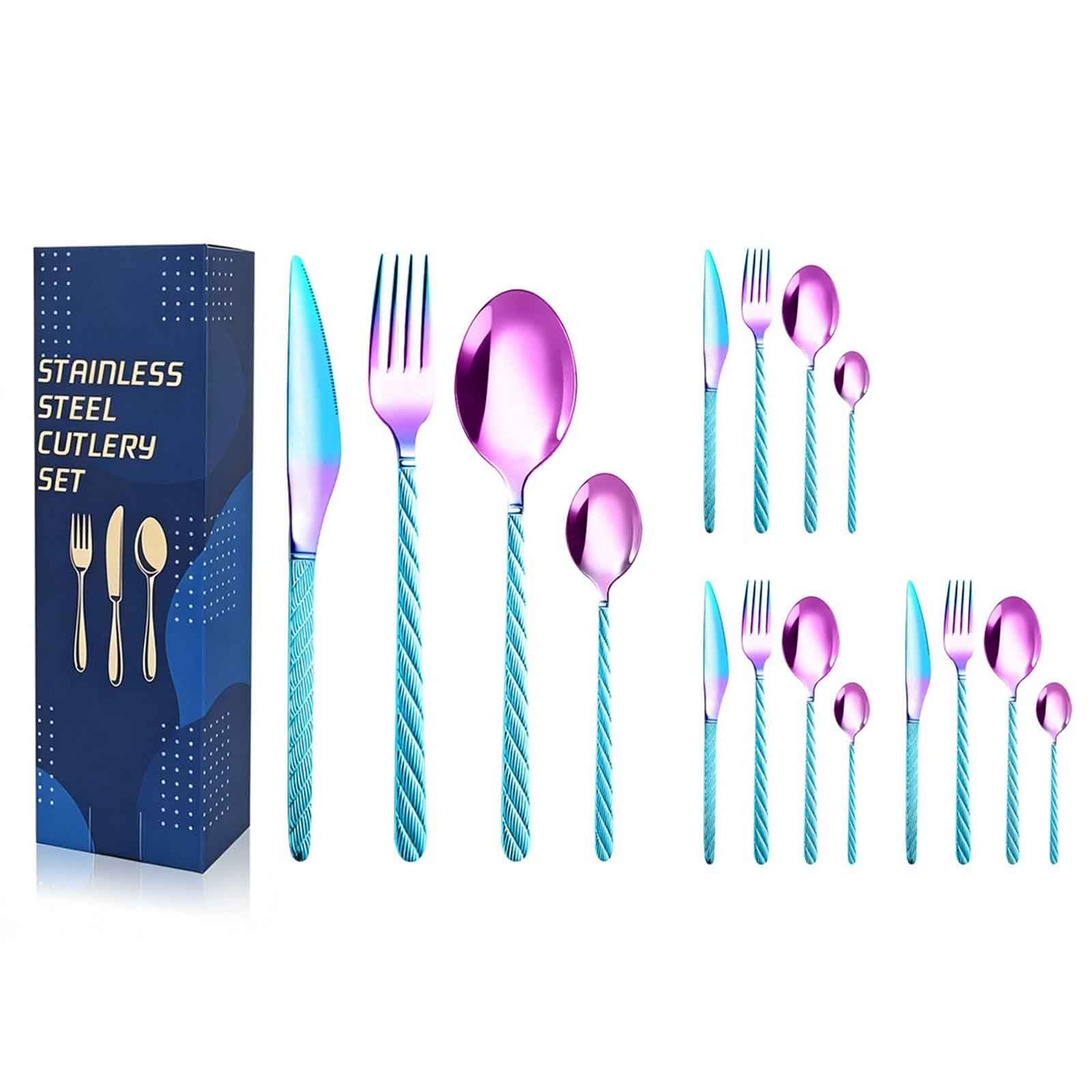 Couverts De Table 16/24 Pieces, Couverts Martelés En Acier Inoxydable Avec Couteau, Fourchette, Cuillère, Couverts Pour 4/6 Personnes Pour La Maison/restaurant/fête(Iridescent,16pcs)