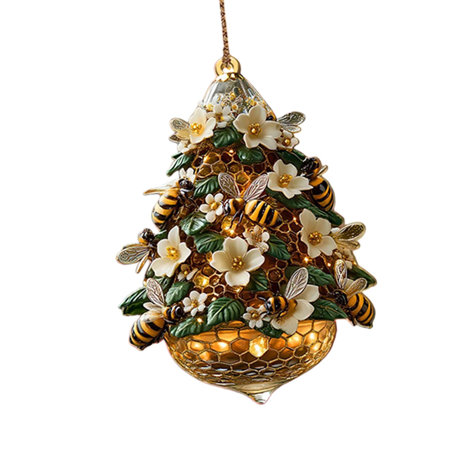 Kalttoy Bees Honeycombed Christmas Tree Shape 2D Acrylic Pendant Charm for Holiday Parties Decoration Indoor Hanging Craft Honeycombed Christmas Tree Acrylic Ornament