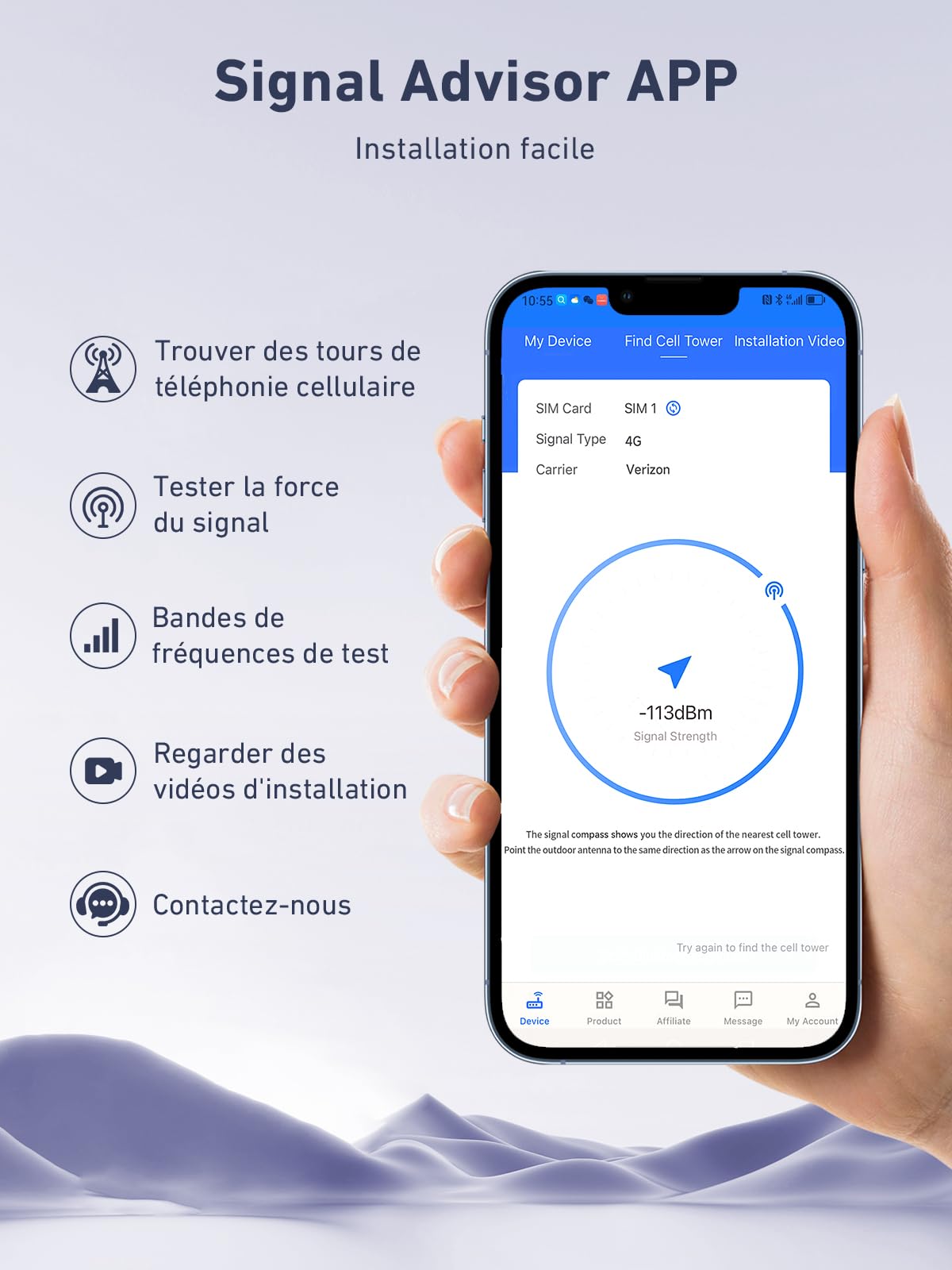Amplificateur Reseau Mobile 5G 4G LTE GSM sur la Bande 1, 3, 7 et 20 pour Orange SFR Free Bouygues Télécom et Plus, Amplificateur de Signal Cellulaire avec Antenne Omnidirectionnelle