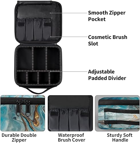 Miniatura 4 de KOBLEN Bolsa de maquillaje de viaje para mujer, grande, cuadrada, portátil, profesional, de tren de coqueta, estuche cosmético con asa textura de