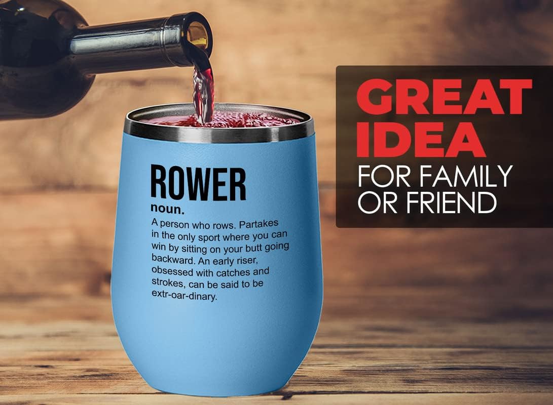 Rowing Blue Wine Tumbler 12oz – Rower Definition – Rower Definitions Sport Lovers Game Athlete Lake Lover Boats Racing