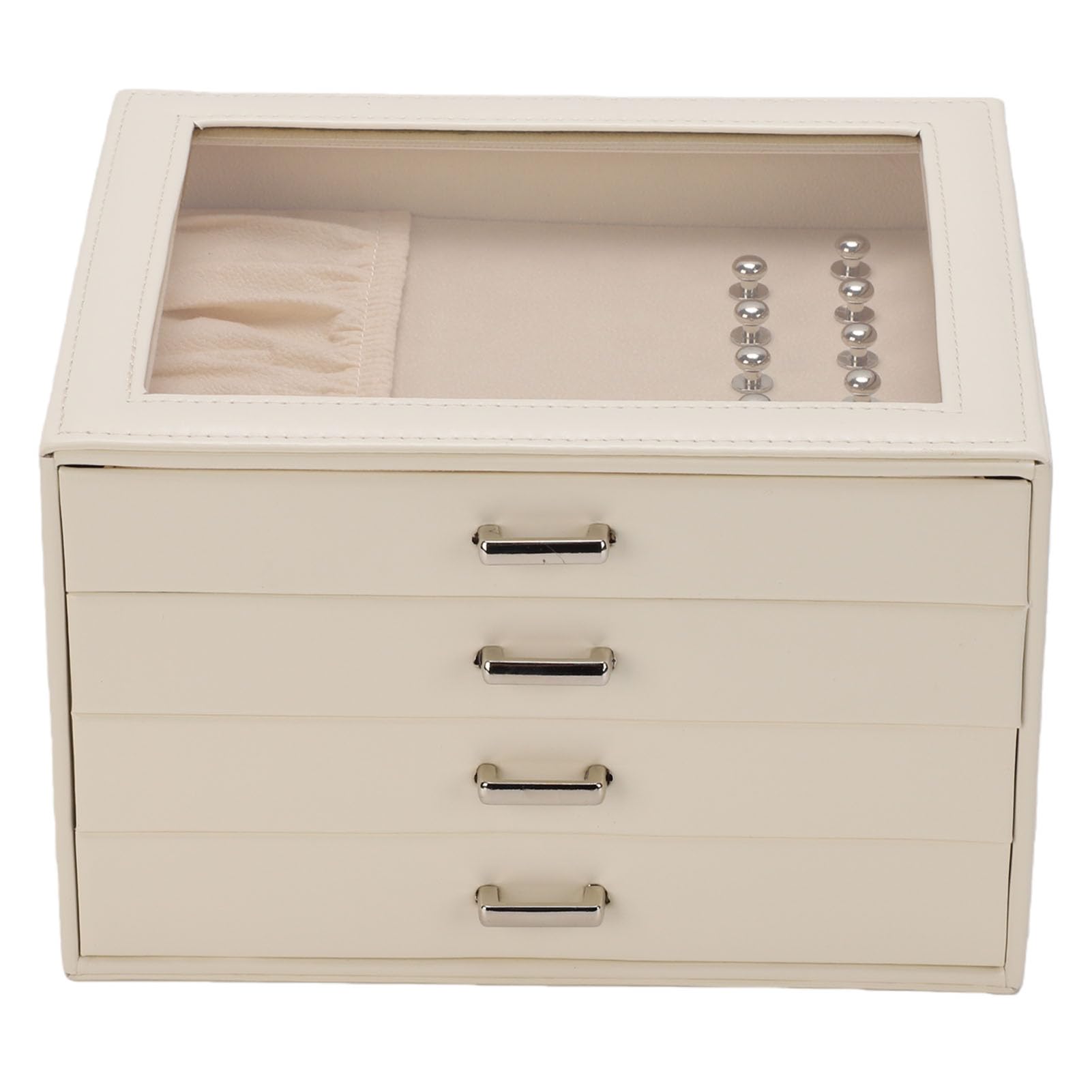 Pudełko do Przechowywania Biżuterii 4-warstwowy Organizer ze | Aksamitna Wyściółka, Taca na Kolczyki z 20 Miejscami, Przezroczysta Górna część, Regulowane Szuflady, Duża Dolna Komora na