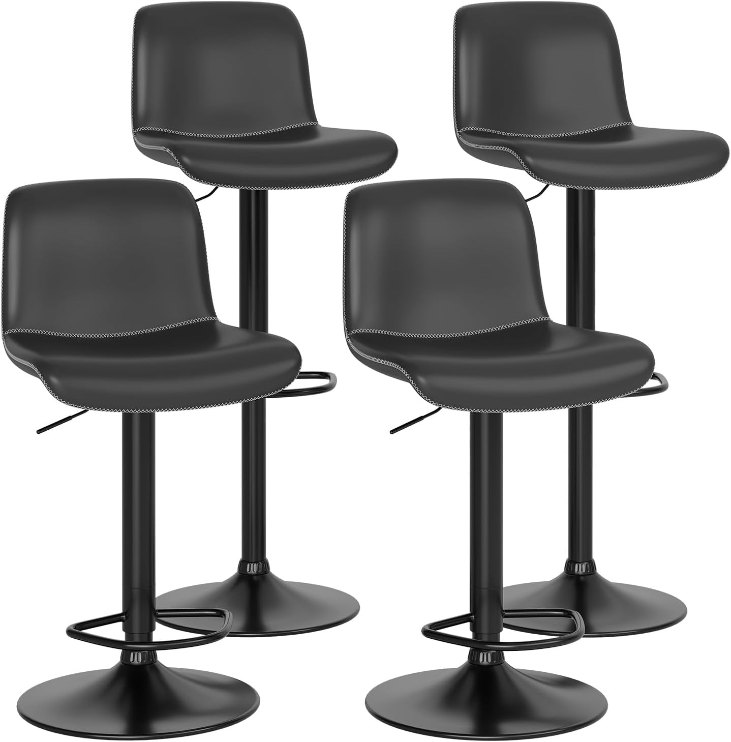 GarveeHome Bar Stools Set of 4, Pu Leather Swivel Bar Stools, Adjustable Modern Bar Chairs, Counter Height Bar Stools with Back for Kitchen Island, Black