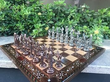 Large Chess Set for Adult Ancient Egyptian Chess Figures Handmade Gold Chess Pieces and Solid Inlaid Wooden Chess Board Gift Idea for Dad, Husband, Anyone for Birthday