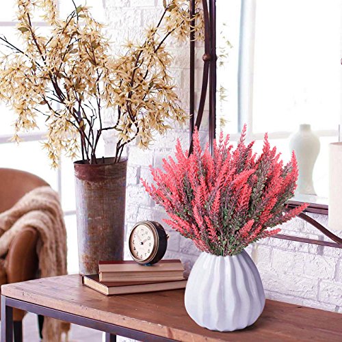 Pasyou 6Pcs Artificial Lavender, Plastic Flowers Plants Faux Simulation Wedding Indoor Outdoor Bridal Bouquet Home Garden Office Kitchen Bathroom Balcony Wedding Arrangement Decoration Red #TOP2