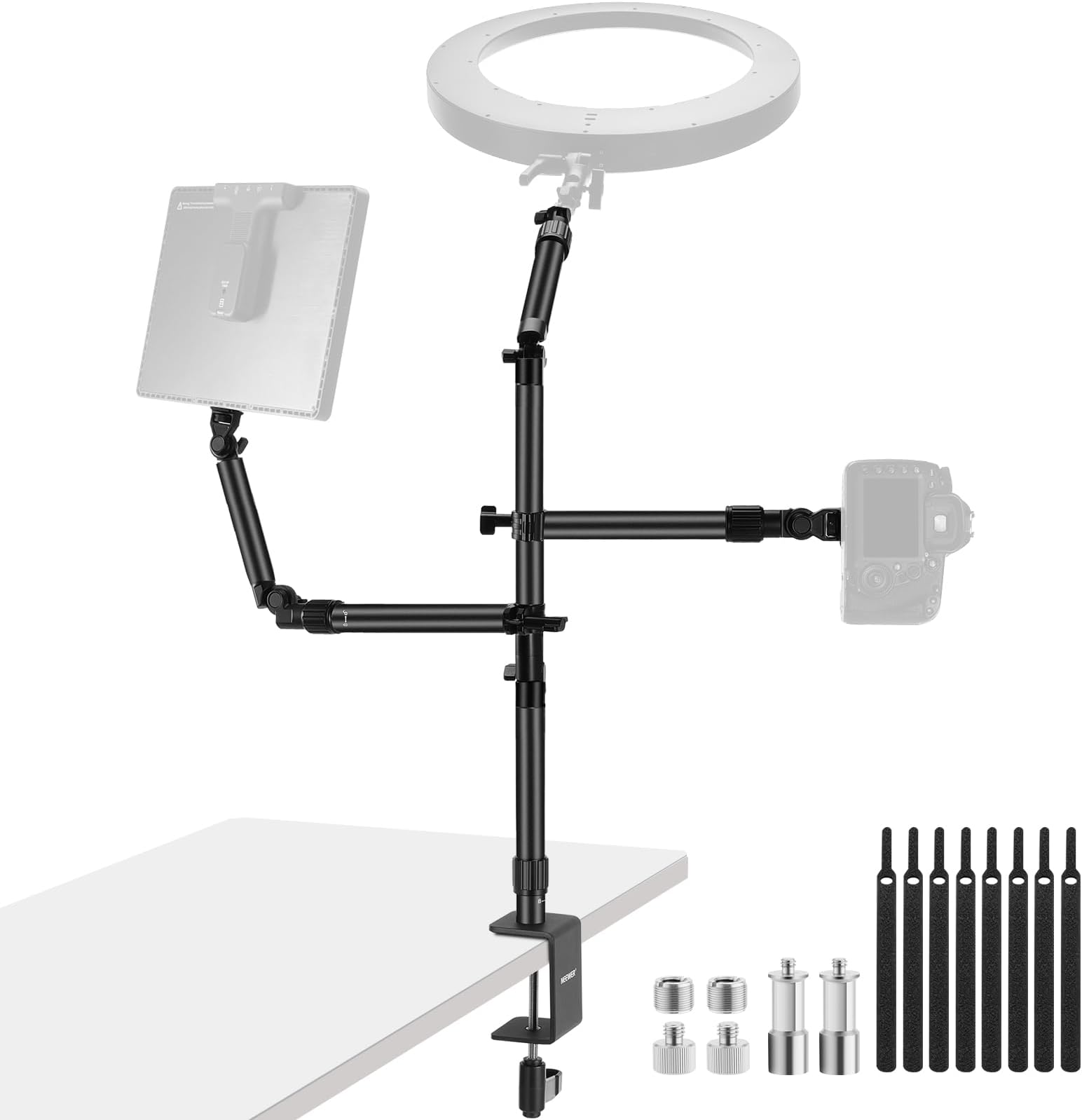 NEEWER Overhead Camera Desk Mount Rig Stand with 2 Boom Arms for Photography ...