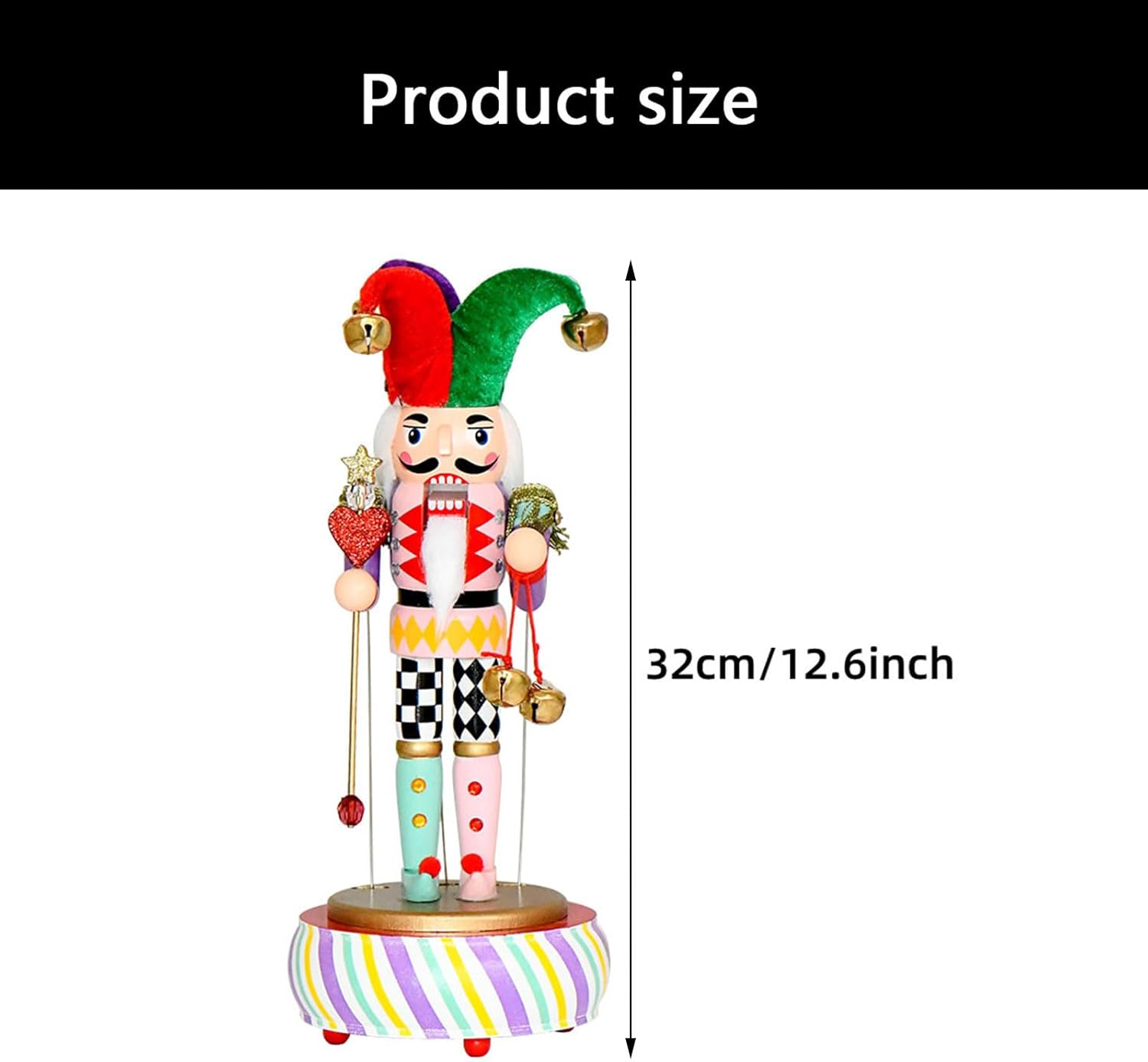 Classical Wooden Music Box with Clown Nutcrackers Figures Design Decorative Wind Up Melodies Player Musical Ornament Collectible Wooden Music Box