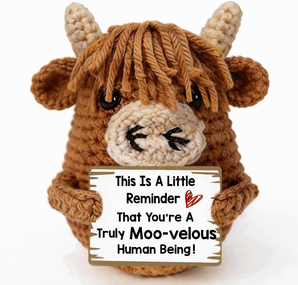Birthday Gifts for Mom from Daughter Son Kids, Funny Highland Cows Crochet Mothers Day Inspirational Gifts for Mama Grandma Coworker, A Little Reminder I Love You Mama Gift, Emotional Support Decor