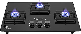 Lifelong 3 Gas Burner Top - 3 Burners Hob Top Gas Stove with Automatic Ignition - Toughened Glass top Gas Stoves for Home & Kitchen - Automatic Gas Stove for Modern/Modular Kitchen (LLHT923)Open,Black