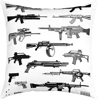Feelyou Gun Throw Pillow Cover, 3D Guns Print Cushion Case for Home Living Room Decor, Reversible Criminal Rifle Shotgun Decorative Throw Cushion Case, 18x18 Inches