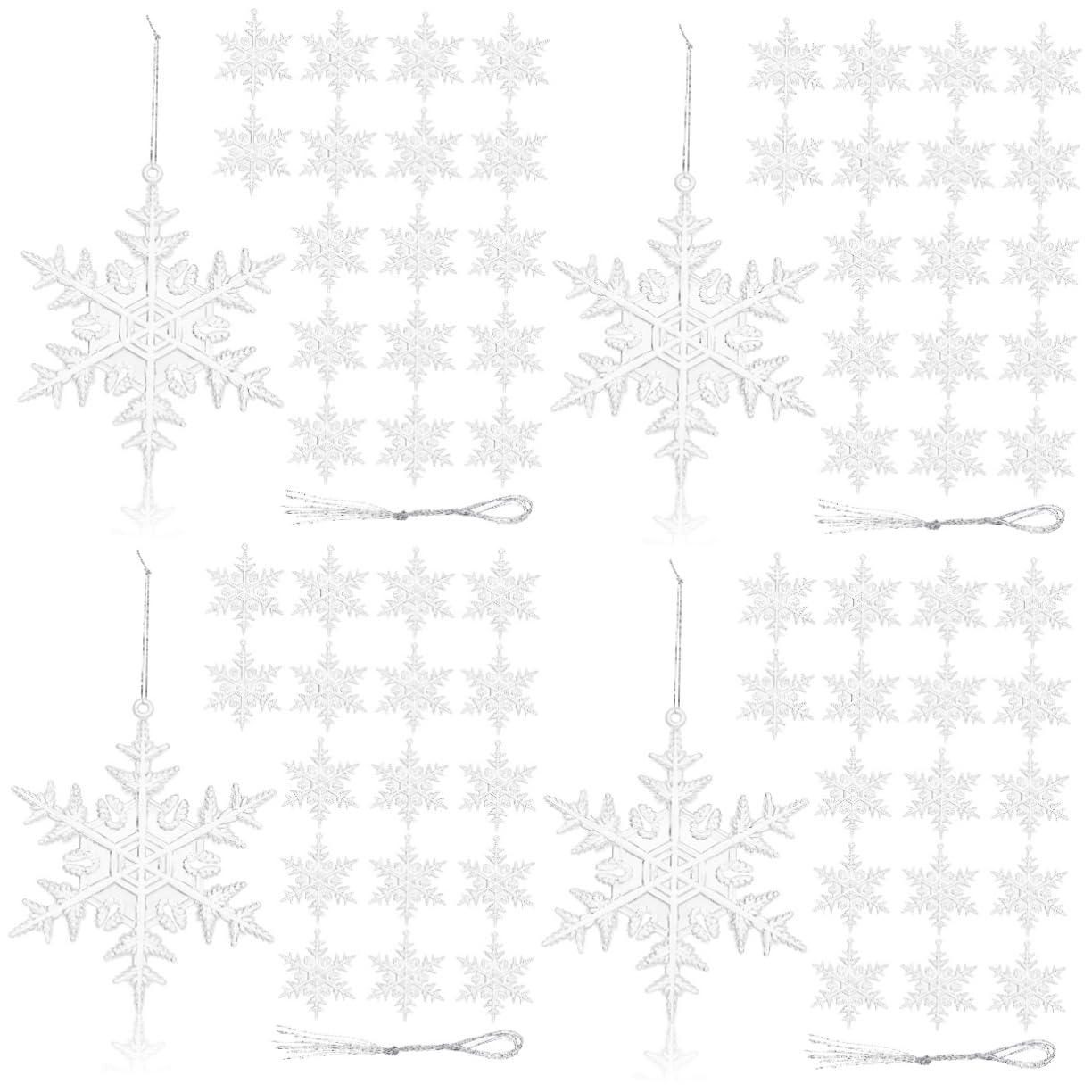 MAGICLULU 4 Ensembles Pendentif Flocon De Neige Transparent Décoration Suspendue Flocon De Neige Flocons De Neige Suspendus Étincelants Noël Lumières De Fête en Plein Air 18 Pièces * 4