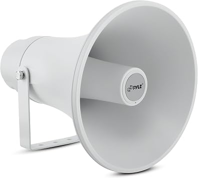 Pyle Indoor Outdoor PA Horn Speaker - 9.4 Inch 30-Watt Power Compact Loud Sound Megaphone w/ 400Hz-10KHz Frequency, 8 Ohm, 70V Transformer, Mounting Bracket - 70V Audio System PHSP30TA White