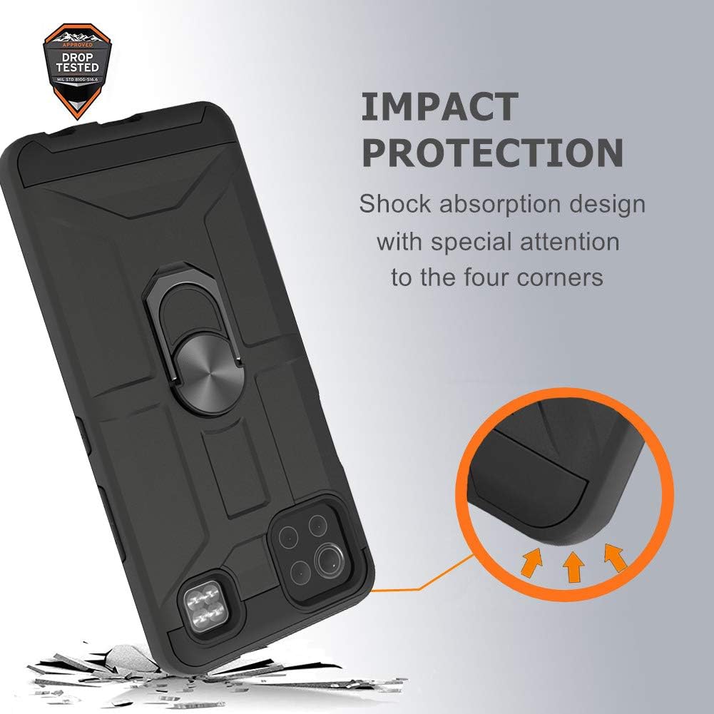 DagoRoo Compatible for LG K92 5G case with Tempered Glass Screen Protector, 360 Degree Rotation Finger Ring Grip Holder Kickstand Case Cover for LG K92 5G (CK-Black)