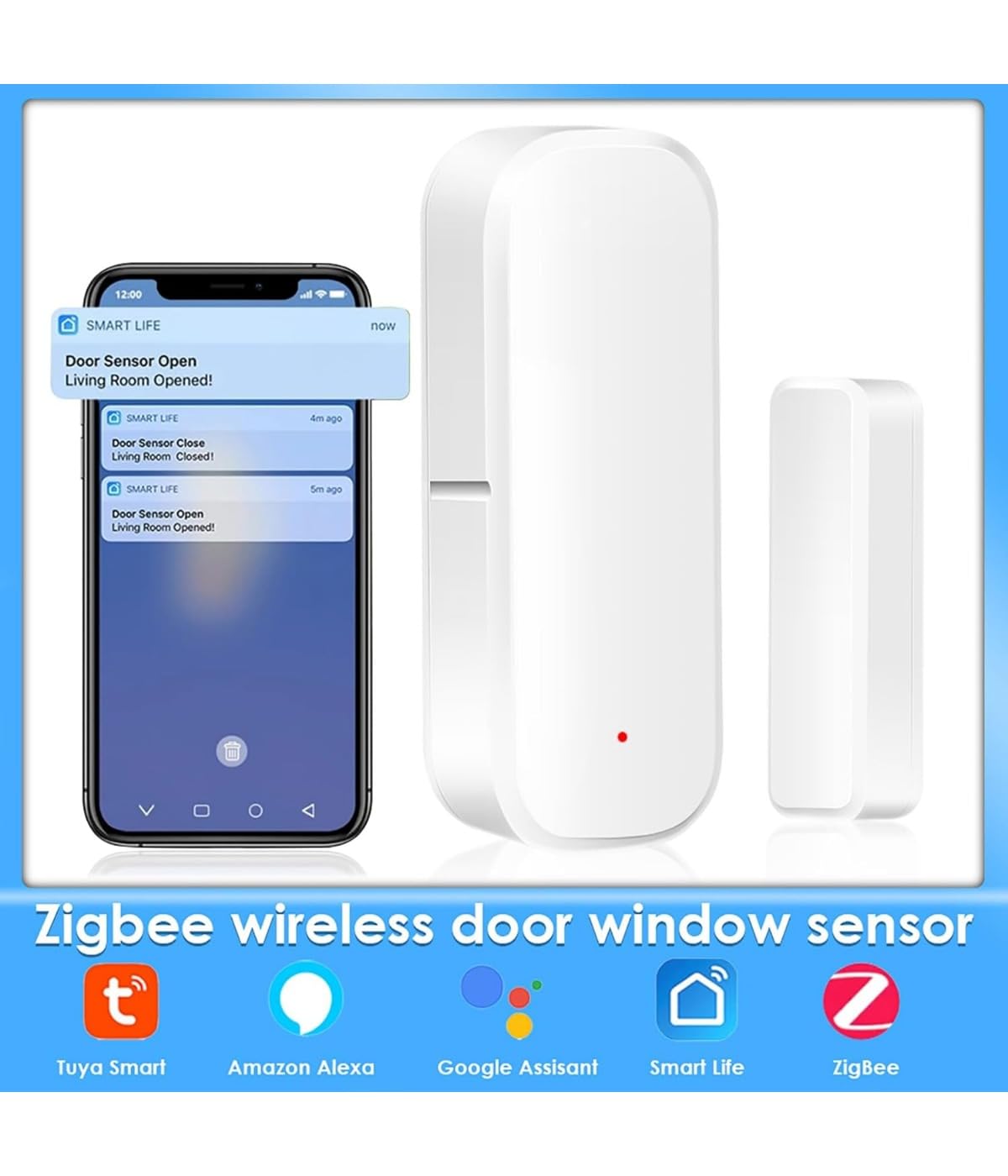 Sensor de puerta inteligente, sensor de ventana de puerta con 10 Zigbee, sensor de puerta inteligente WiFi, sensor de puerta y ventana, puede acceder y monitorear de forma remota, para la seguridad