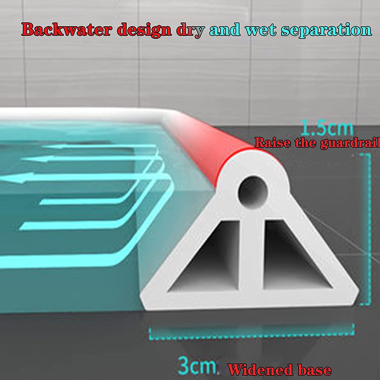 Tira de Retención de Impermeable Autoadhesiva,Ducha Presa de Puerta Plegable,Presa Agua Barrera Ducha y Sistema De Retención,Separación Seca y Húmeda,Negro,300cm/118in