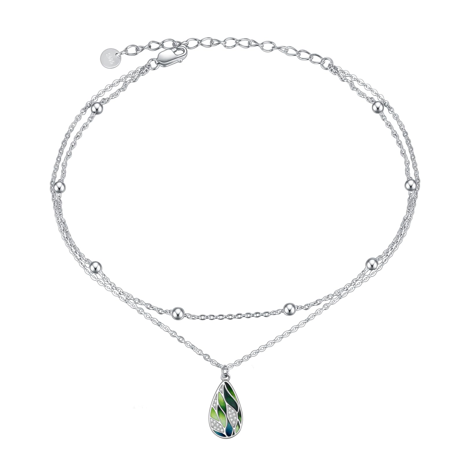 POPLYKE Meeresschildkröte Fußkettchen für Damen 925 Sterling Silber Mondstein Knöchel Armband Mädchen Doppelschichtige Kette Mondstein Geschenke Sommer Strand Schmuck