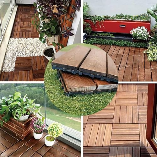 ROUNY Hardwood Interlocking Flooring Decking 30x30cm (10PCS) - Waterproof Outdoor Flooring for Patio, Balcony, Garden, Hot Tub - Easy Snap Installation, Slip-Resistant & Durable Surface