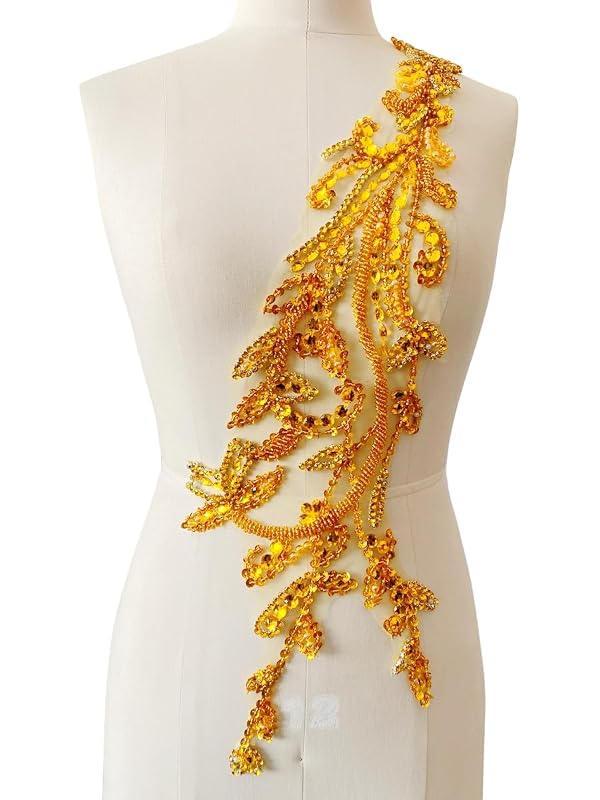 BDACY.HCMY Handmade Shiny Rhinestones Applique handsewing Beaded Sequins Crystal on lace Trim Patches for Prom Dress Clothing Decorative Accessories 6X24in (Gold) by BDACY.HCMY - Used condition - US$18.91