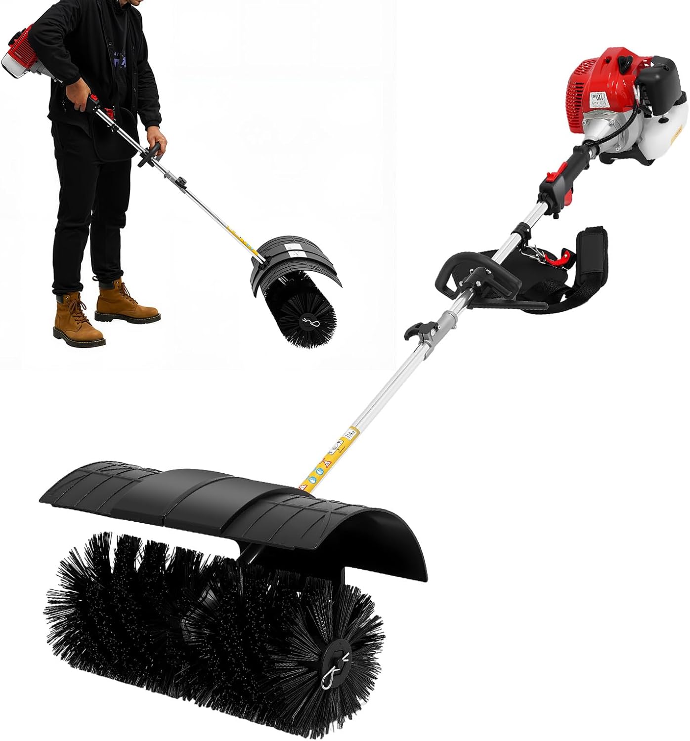 2-Stroke Lawn Sweeper, 52CC 2.3HP Gas Handheld Sweeper Artificial Grass Brush Gas Powered Broom Engine Broom Cleaner Tools with 33.8oz Fuel Tank for Sweeping Boulevards Driveways Sidewalks