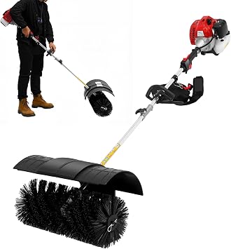 2-Stroke Lawn Sweeper, 52CC 2.3HP Gas Handheld Sweeper Artificial Grass Brush Gas Powered Broom Engine Broom Cleaner Tools with 33.8oz Fuel Tank for Sweeping Boulevards Driveways Sidewalks