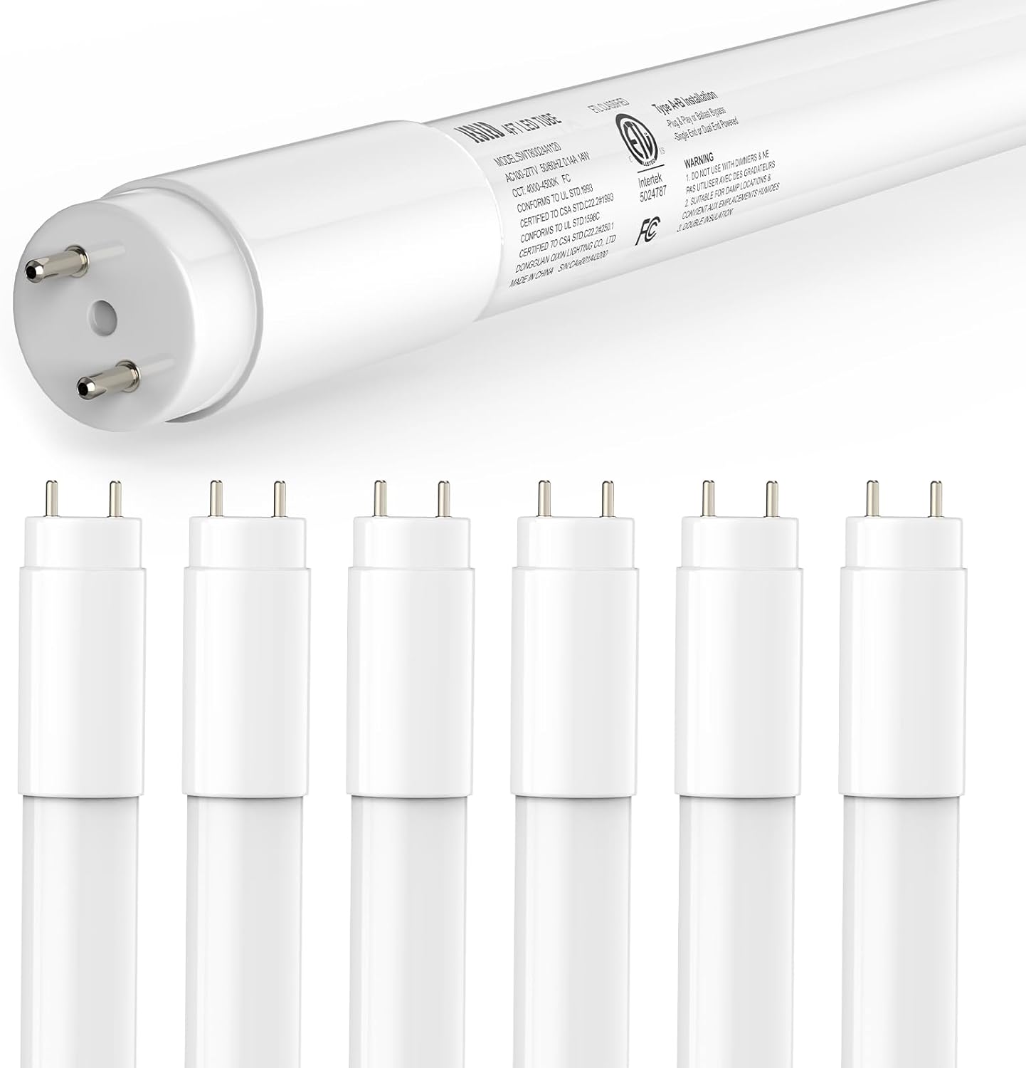 JESLED 6 Pack T8 LED Bulbs 4Foot, 14W 2450LM 4000K, Single or Double End Powered, Plug and Play or Ballast Bypass, Type A+B F32T8 or F40T12 Fluorescent Light Bulbs Replacement, Frosted