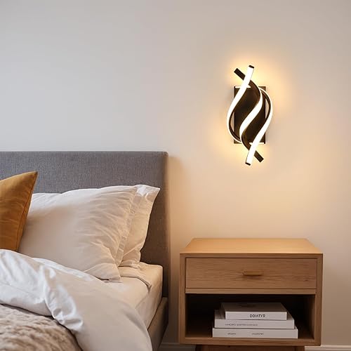 Vista 13 de DELIPOP Apliques de pared, moderno aplique de pared LED en espiral, 6500 K, luz blanca fría para interiores, lámpara de pared LED acrílica