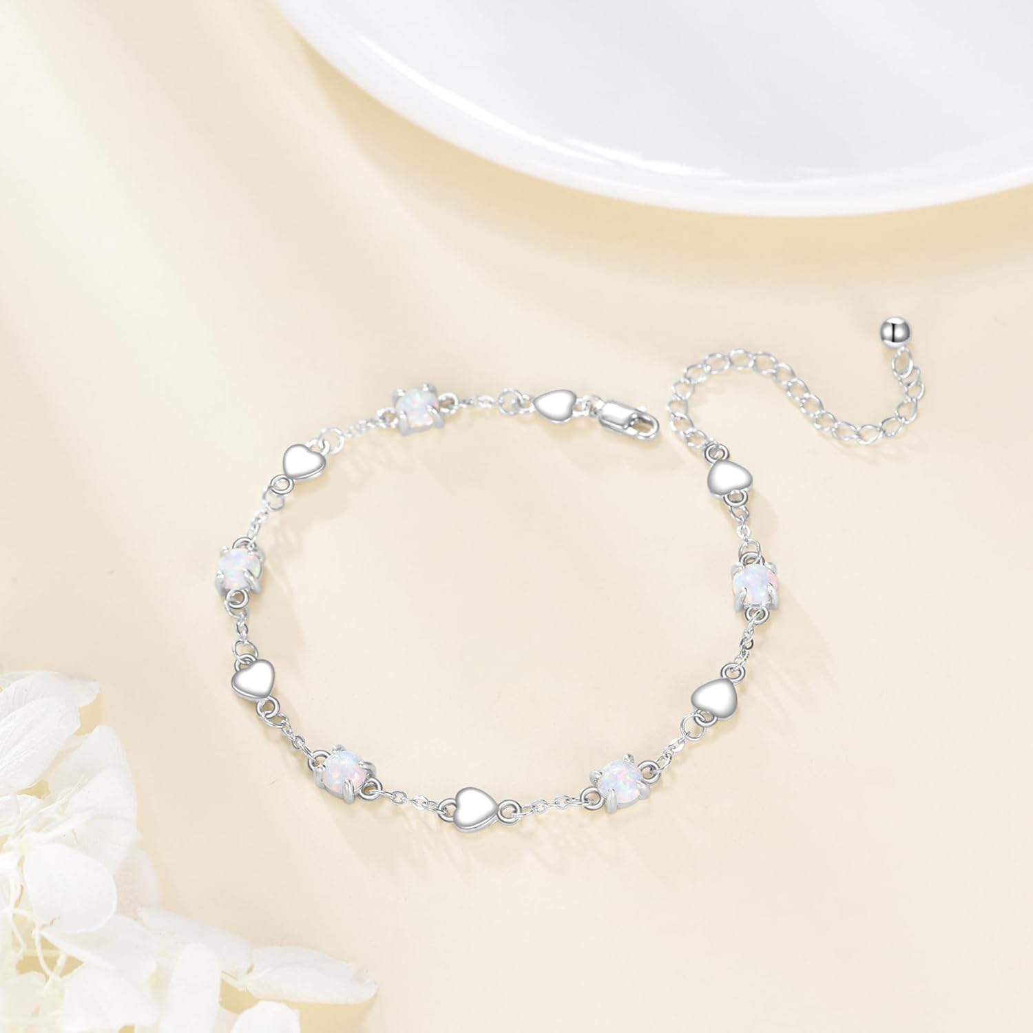 Moonstone Opal Anklets 925 Sterling Silver Heart Anklets for Women Jewelry Gifts - Image 2