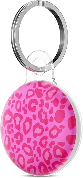 Svanove for Airtag Holder Case Cheetah Print, Leopard Pattern Airtag Keychain, Luxury Trendy Air tag Accessories, Cute Girly Aesthetic Design Itag Key Ring Cover for Women Girl Kids, Hot Pink - 1