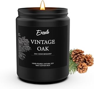 Vintage Oak Scented Candle, 7 oz Black Jar Autumn Candles, Natural Essential Oil Scent,36 Hours Long Burning Soy Candles for Home Scented。Suitable Gift: Birthday Men's Gift, Father's Day Gifts