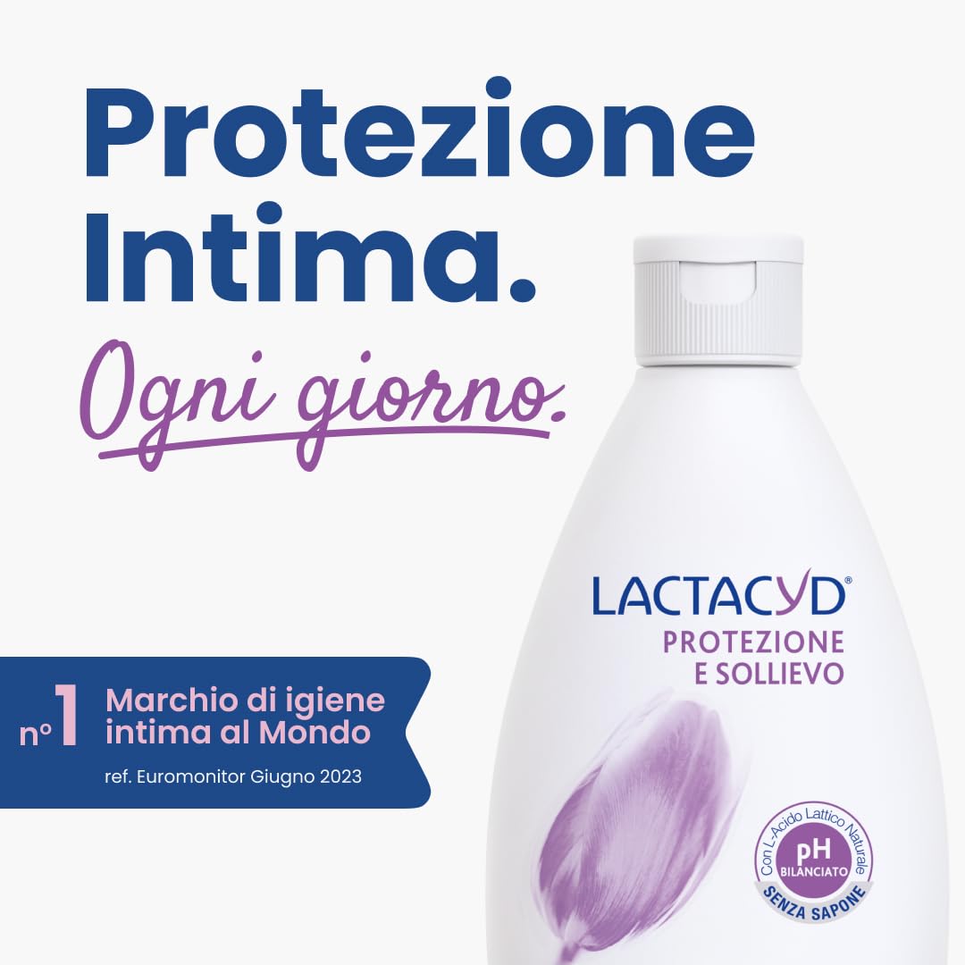 Lactacyd Protezione & Sollievo, gel Detergente Intimo per Pelli Irritate, Allevia Bruciore e Prurito, Senza Sapone, con Arnica e Proteine del Riso, 6 Flaconi da 300 Ml