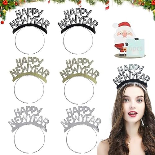 KOIROI Cerchietto Capodanno, 6 Pezzi Cerchietto Happy New Year, Cerchietti per Capelli Capodanno 2026, Decorazioni 2026, Fascia Argento e Oro, Anno Nuovo Accessori per Feste