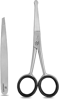 UMAHASS 4.5" Premium Nose Hair Scissors For Men, Nasal Hair Tweezers for Women, Safety Blades with Rounded Tip for Trimming Small Details Facial Hair, Ear Hair, Eyebrow