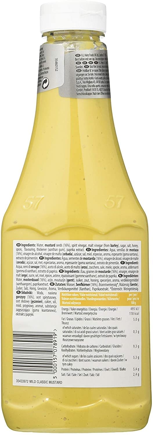 BOTTIGLIA MOSTARDA SENAPE DA 875 ml HEINZ MUSTRAD YELLOW BARATTOLO SQUEEZE PUB